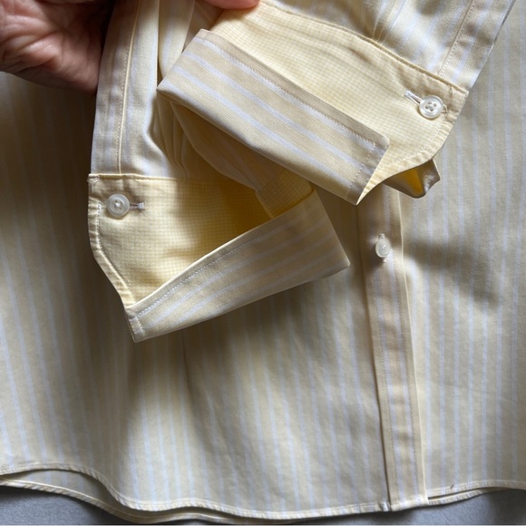 Brooks Brothers Cotton 3/4 cuffed sleeve yellow white stripe Sz 10 - Picture 4 of 9